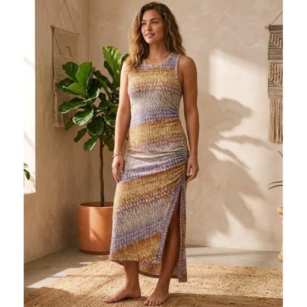 Daily Practice Anthropologie Dress 3X Maxiβ Ruched Boho Beachy Resort Hippie NWT